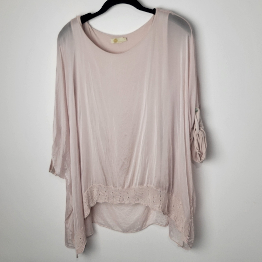 MADE IN ITALY SILK BLEND M FOR BOLIDE LAYERED TOP PALE PINK SIZE MEDIUM